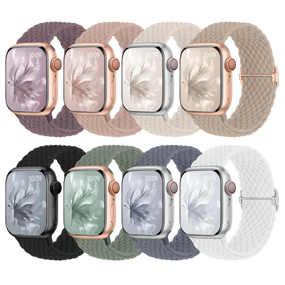8 Stück Geflochtenes Armband Kompatibel mit Apple Watch 38mm 40mm 41mm 42mm 44mm 45mm 46mm, Elastisches Nylon Stoff Band für Apple Watch 11 10 9 SE 8 7 6 5 4 3 2 1