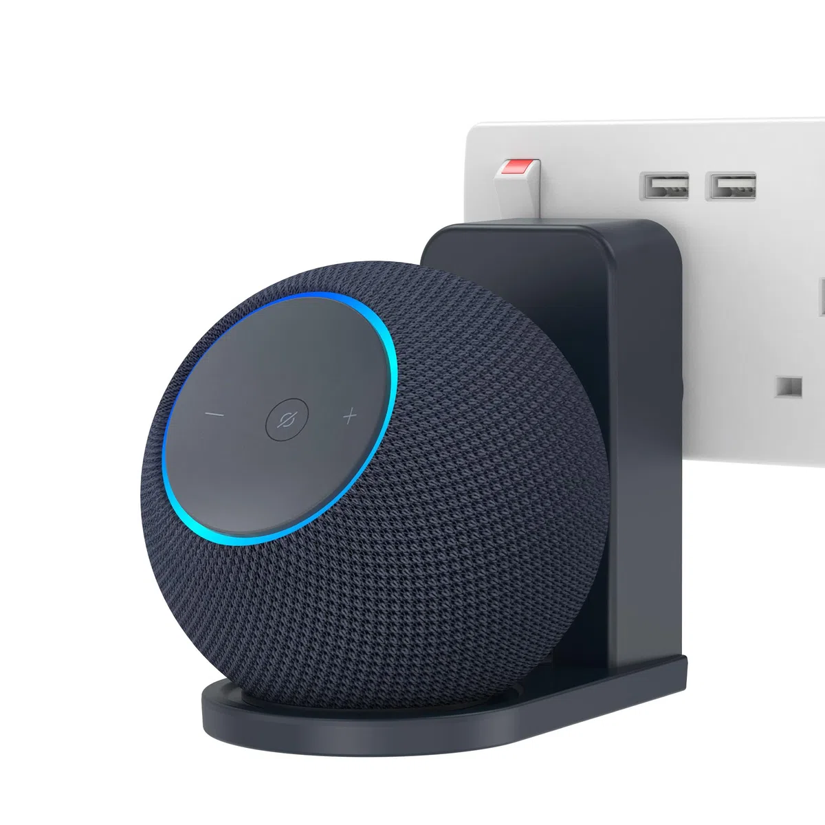 HomeMount Wandhalterung für Dot Max & Nest Mini, Steckdosen-Halter mit Kabelmanagement, Ohne Bohren, Platzsparend, Sicher & Stabil (Graphit)