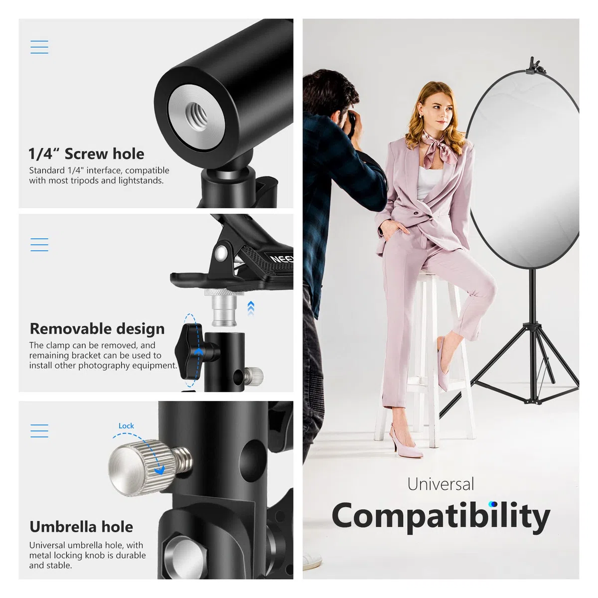 NEEWER Fotostudio Hochleistungs Metallklemmhalter mit 5/8 "Lampenstativ Befestigung für Reflektor