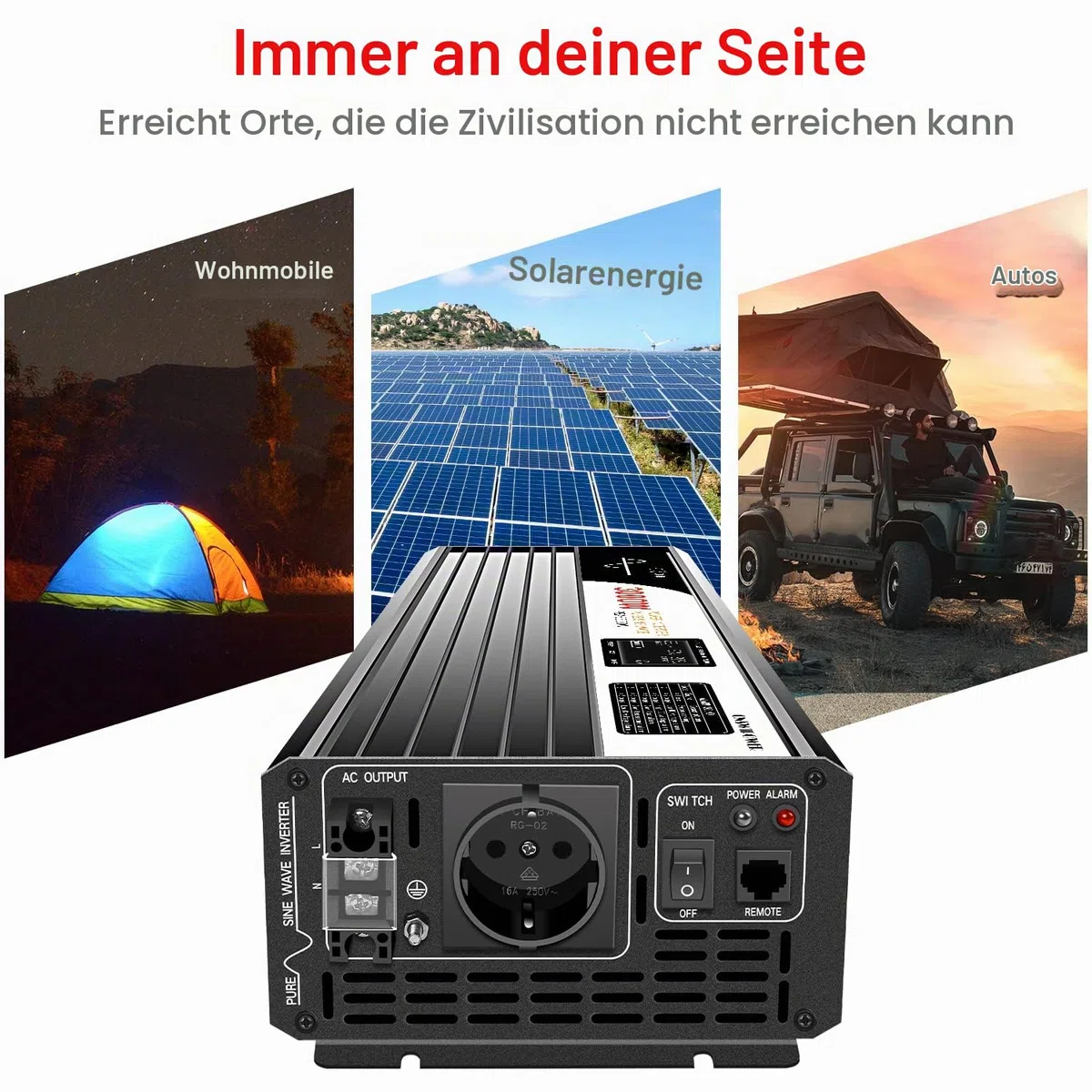 Xijia 3000W Wechselrichter 12V 230V Reiner Sinus Spannungswandler (6000W Spitzenleistung), LCD-Display & 4m Fernbedienung, Inverter für Wohnmobil, Boot, Camping, Solar Inselanlage - DC auf AC