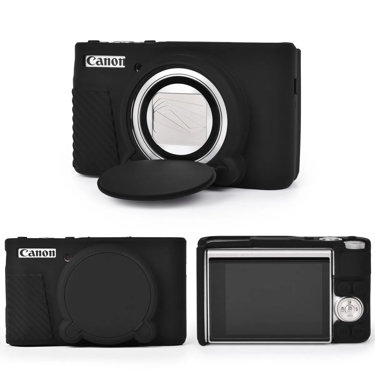 MUZIRI KINOKOO Tasche für Canon SX740 HS Kamera, Weiche Silikon Schutzhülle für Canon PowerShot SX740/SX730 HS Kamera- Kratzfeste SX740 Abdeckung mit Abnehmbarer Objektivabdeckung - Schwarz