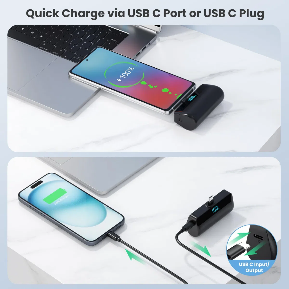 Feob Mini Power Bank 5200mAh für iPhone 17/16 Serie, PD 3A Schnellladung Powerbank USB C Externer Akku mit LCD-Display, Kompatibel mit iPhone 17/16/15 Plus Pro Max,Samsung S25/S24,Android Telefone usw