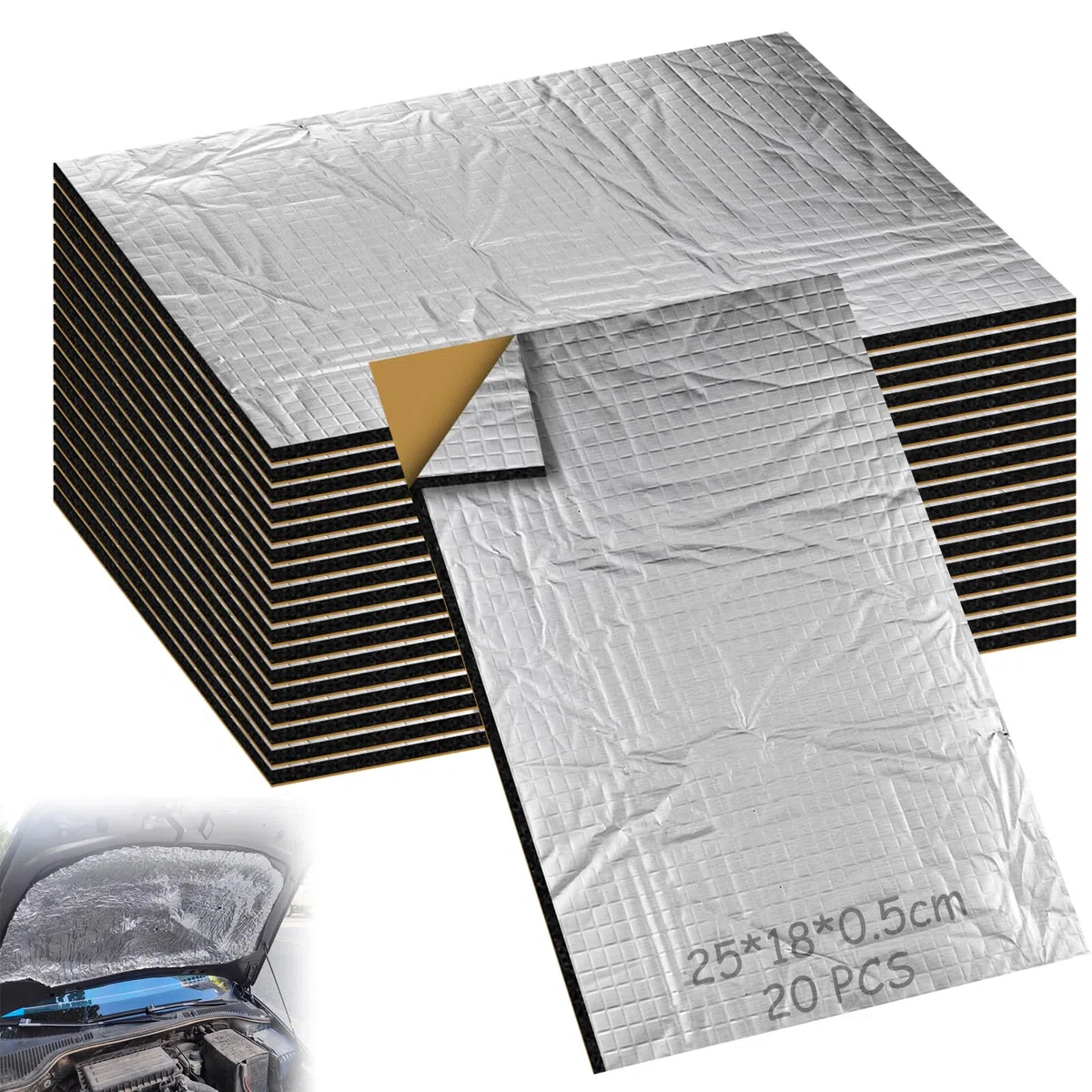 20 Stück Alubutyl Platten Dämmmatte, 250 * 180 * 5mm Isolierung Feuerfest Wasserdicht Antidröhnmatte, Dämmmatte Selbstklebend für Schallschutz und Wärmedämmung in Wohnungen, Büros und Fahrzeugen