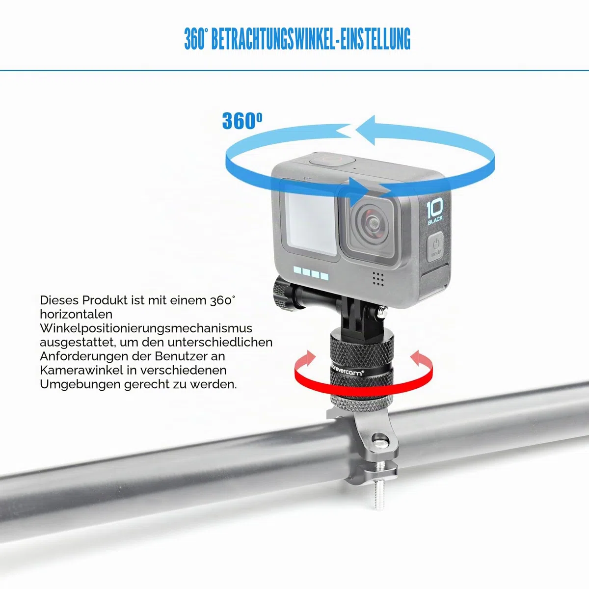 Forevercam Lenker Fahrradhalterung für Actionkamera Aluminiumlegierung 360Grad Rotation für GoPro Hero 13 12 11 10 9 8 7 Max AKASO Insta 360 DJI Apexcam Actioncam Rohr Stange Halter