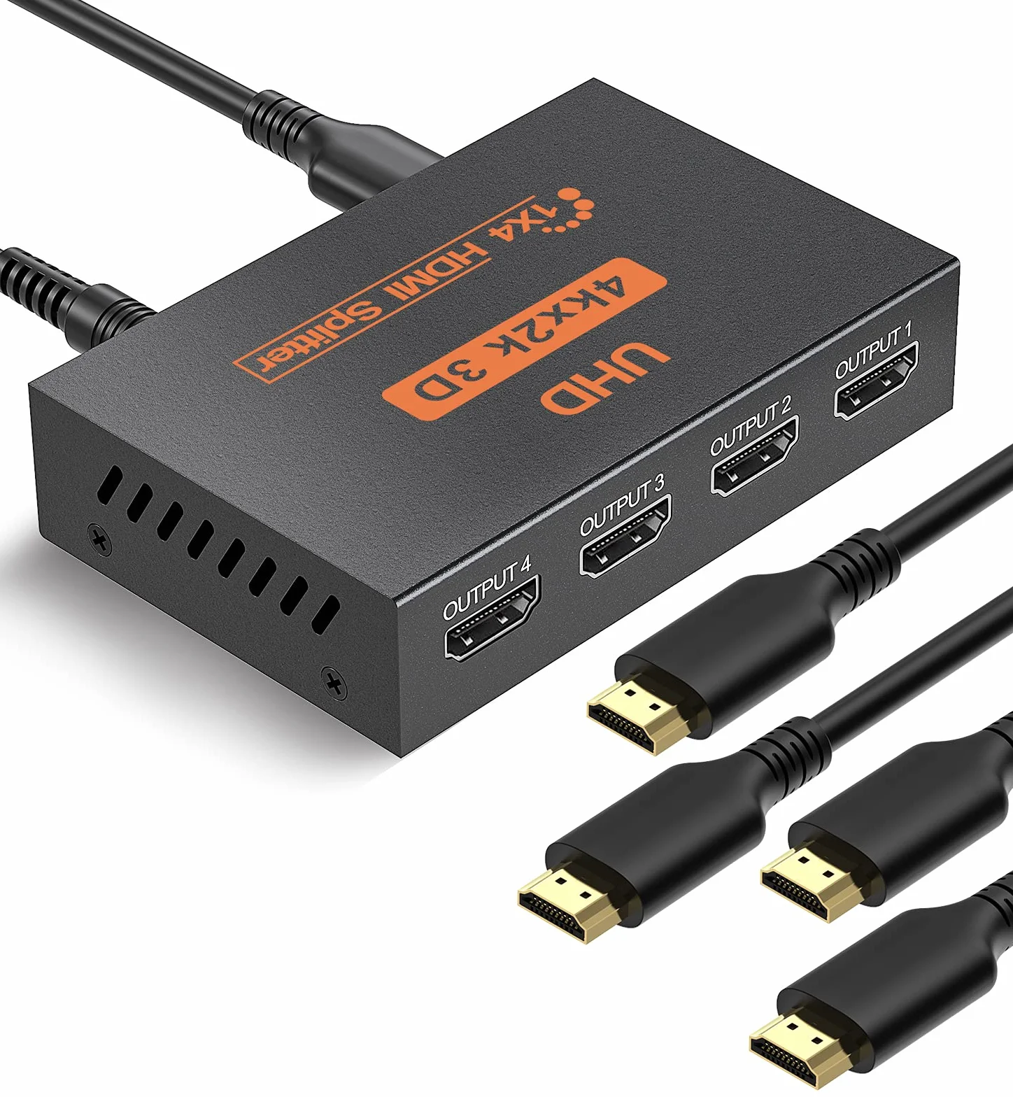 HDMI Splitter 1 In 4 Out 4K 3D 1080P Duplizieren/Spiegeln für 4 Monitor, 4 Way Verteiler HDMI Unterstützt HDCP1.4 3D UHD 1080P HD TV X-Box Blu-Ray DVD