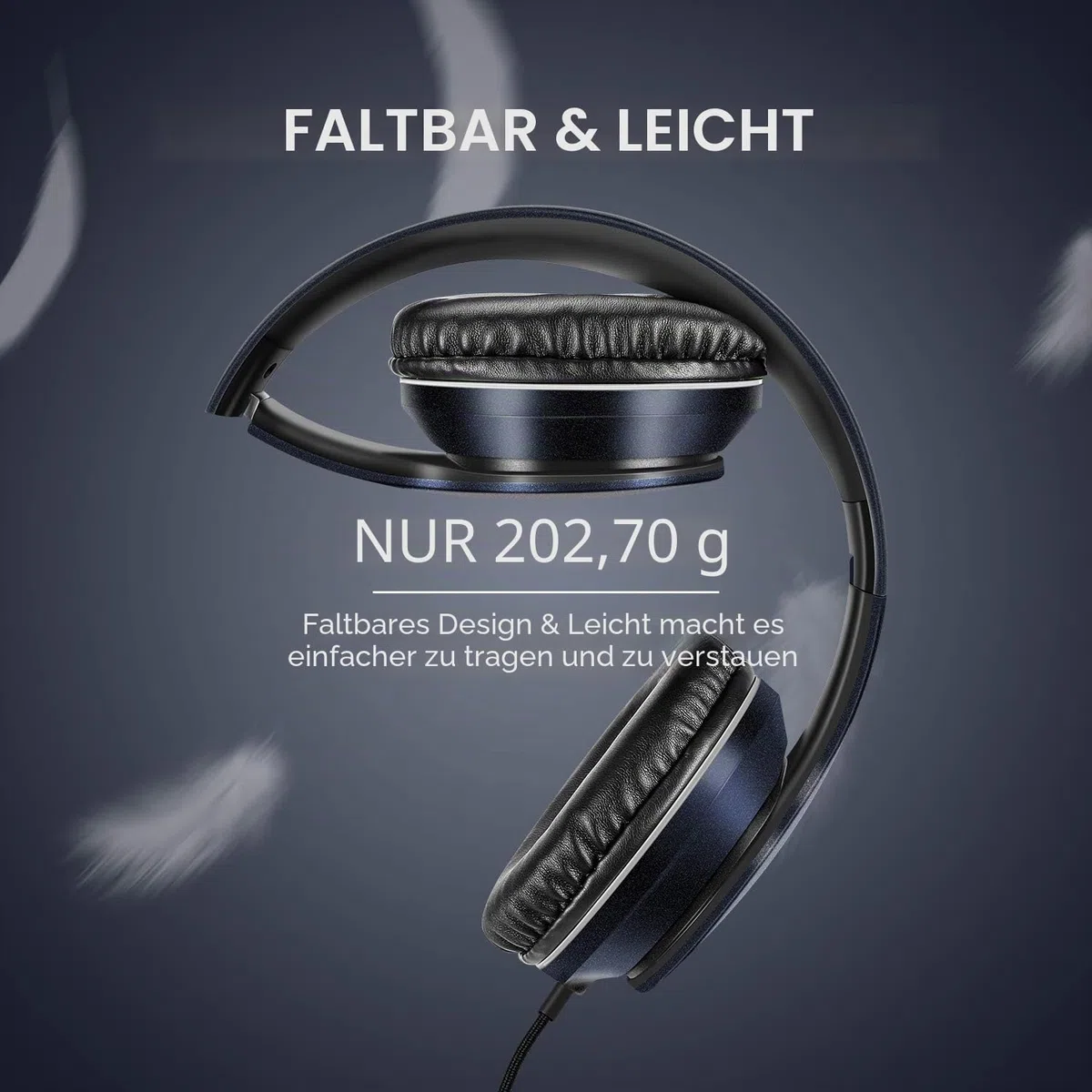 LORELEI X6 Over-Ear Headphones with Microphone, Lightweight Foldable & Portable Stereo Bass Headphones with 1.45M No-Tangle, Wired Headphones for Smartphone Tablet MP3 / 4 (Dark Blue)