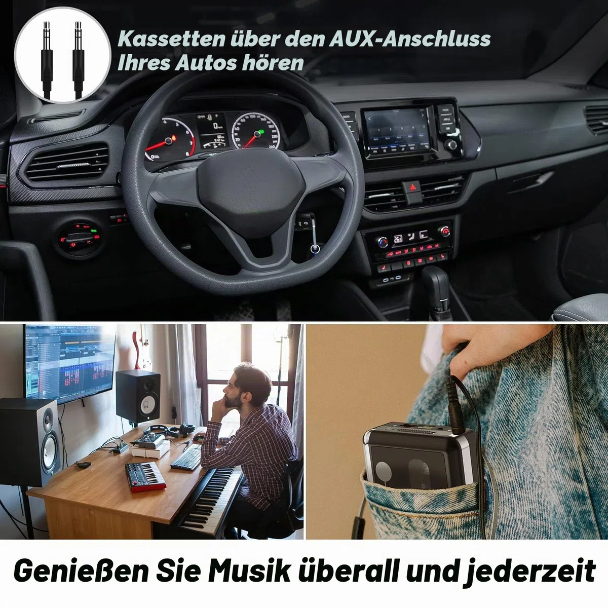 Rybozen Kassettenspieler, tragbarer USB-Kassetten-zu-MP3-Konverter, Walkman Audio-Musik-Tape-zu-Digital-Konverter, Player mit Kopfhörern, speichert auf USB-Laufwerk, kein PC erforderlich