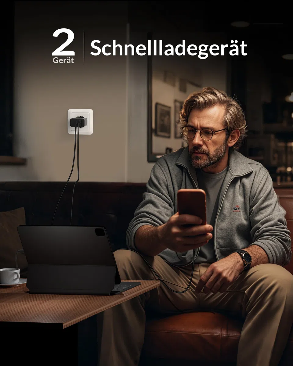 40W USB C Ladegerät, 2-Port GaN Handy Schnellladegerät PD/PPS Mehrfach Netzteil, Kabel USBC Schnellladekabel für Samsung Galaxy S26 S25 S24 S23 Ultra 5G A56, iPhone 17 16 15, Charger Ladekabel, 2Pack