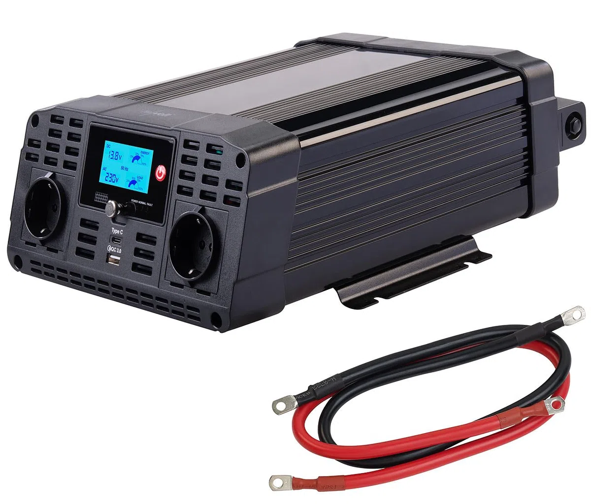 revolt Inverter: 12-V-Wechselrichter auf 230 Volt, USB-A und -C, 1.500 Watt, Sinuswelle (Spannungswandler 12V in 230V, Kfz Spannungswandler, 24V)
