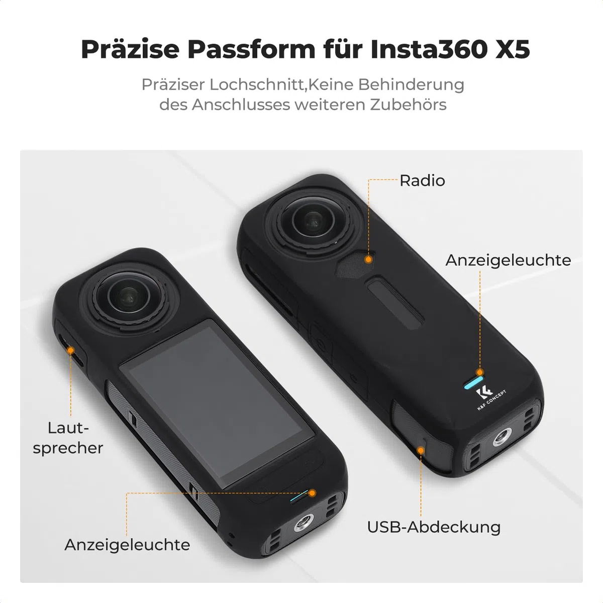 K&F CONCEPT Silikon-Schutzhülle für Insta360 X5, Weiche Schutzhülle Kamera-Schutzrahmen mit Objektivabdeckung, Rundumschutz Objektivabdeckung für Action-Kamera Zubehör