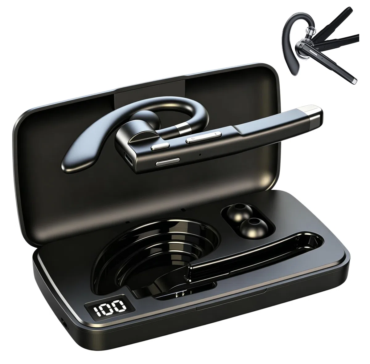 Bluetooth Headset, Drahtloser Bluetooth-Ohrhörer, In Ear Kopfhörer Headset mit LED Ladebox Freisprech Handy Ohrhörer Dual Geräuschunterdrückung Mikrofon für Autofahren, Büro, Business