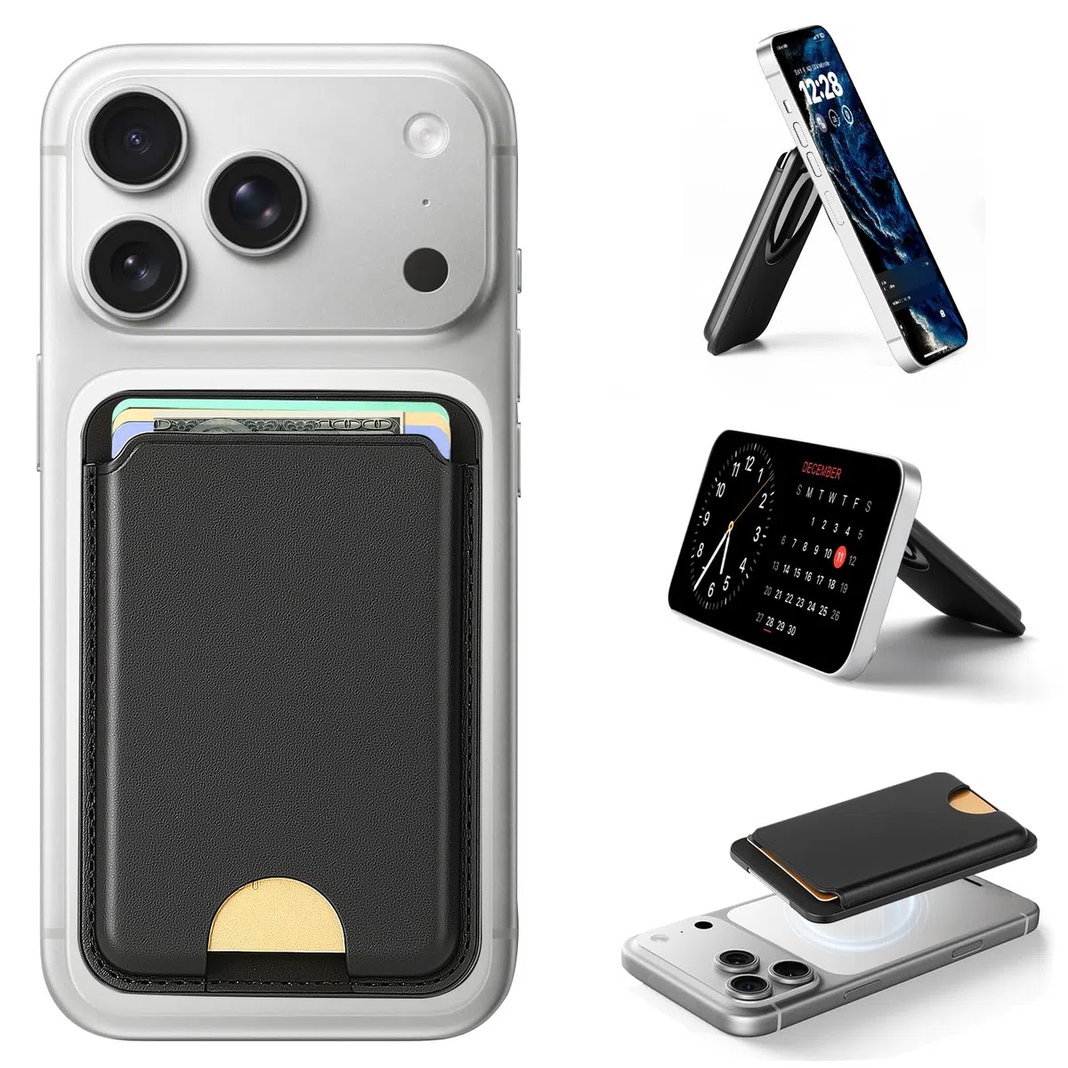 Wallet Für MagSafe, Magnetische Kartenhalter mit RFID-Blockierung, Card Holder mit verstellbarem Ständer, Silm Mag Safe Wallet für iPhone 17/16/15/14/13/12/Pro/Pro Max Serie