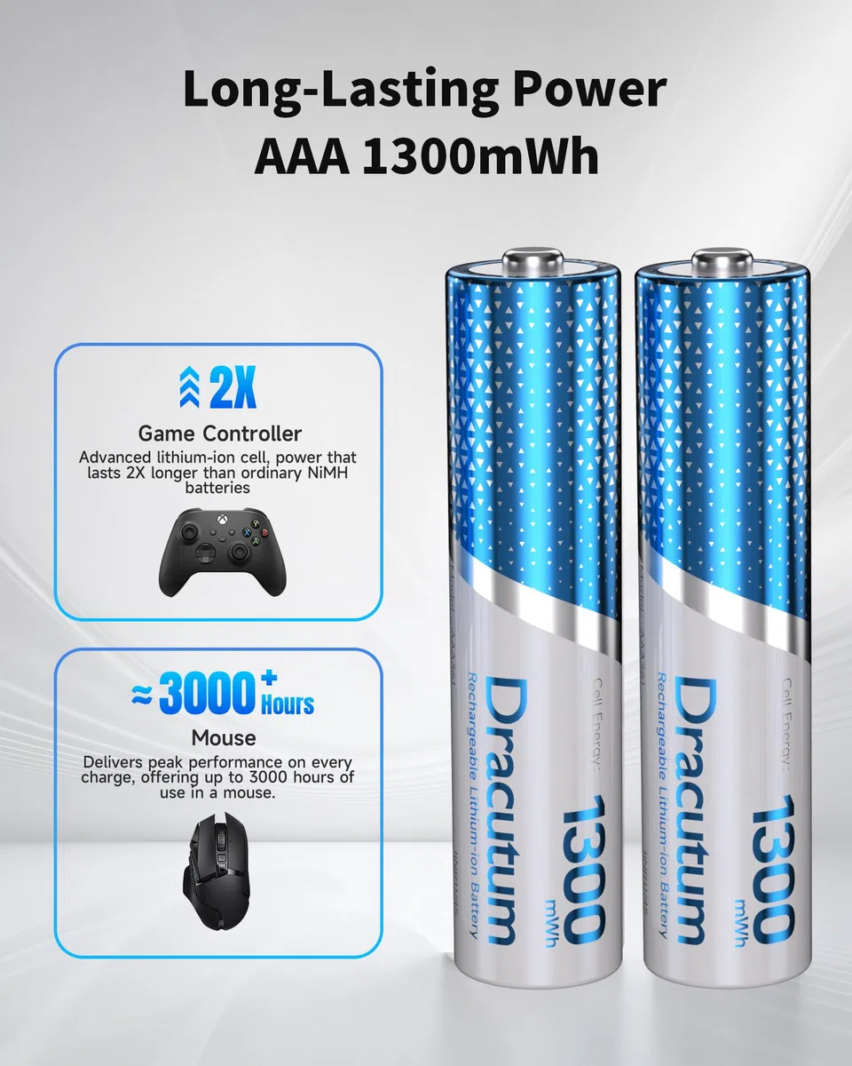 1.5V wiederaufladbare AAA Lithium Akkus 8 Stück, 1300mWh Lithium wiederaufladbare langlebige Trip A Lithium Ionen Batterien