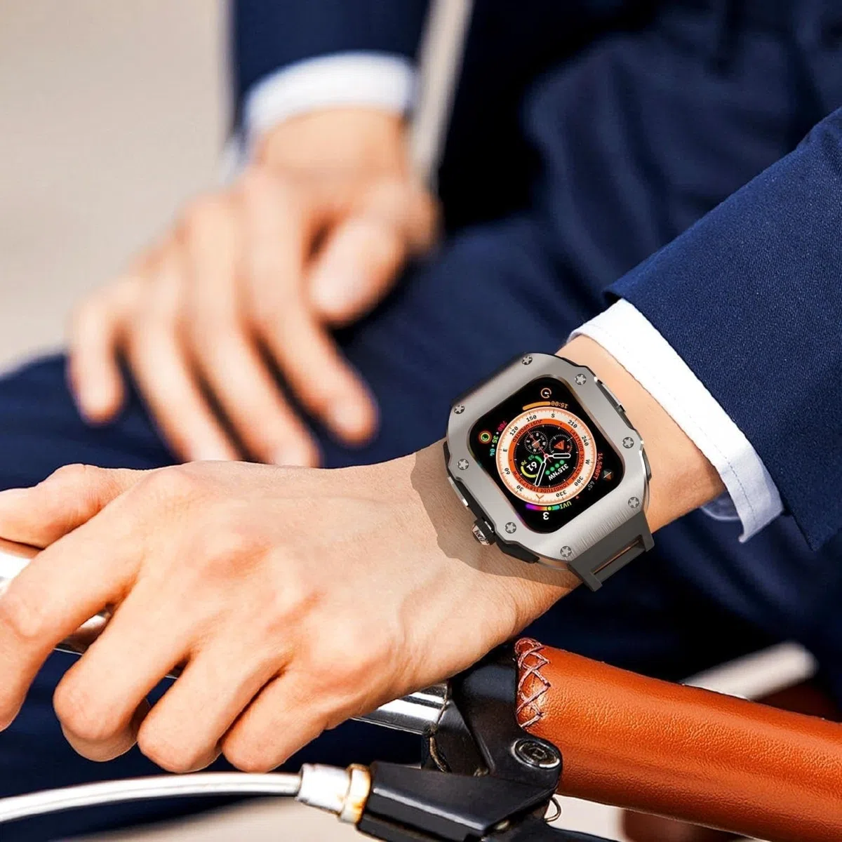 Edelstahl-Uhrengehäuse, Gummiband, für Apple Watch Serie 9, 8, 7, 6, 5, 4, SE, Ersatz-Uhrengehäuse, Verschluss, Mod Kit, für iWatch Serie 45 mm, 44 mm Zubehör