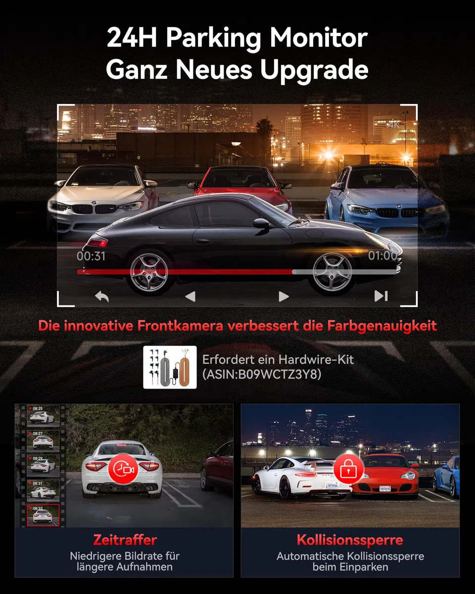 REDTIGER VC70 4K+2,5K Dashcam Auto Vorne Hinten, STARVIS 2, 5,8 GHz WiFi