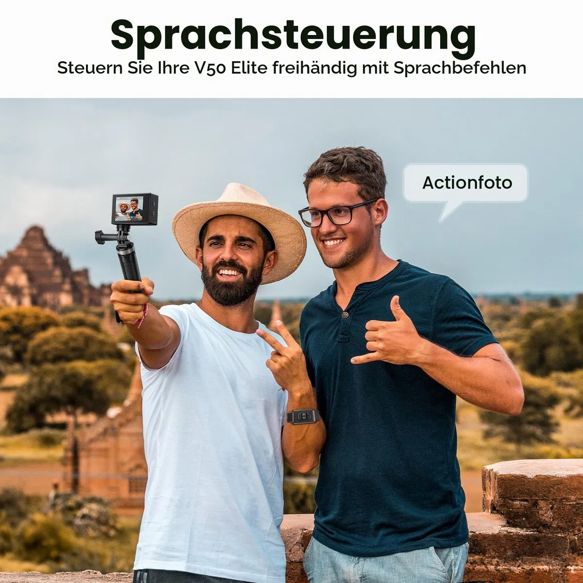 AKASO V50 Elite Action Cam mit MicroSDXC Speicherkarte 64 GB 4K/60 fps 20 MP WiFi, Unterwasserkamera 40 m wasserdicht mit Touchscreen, Sprachsteuerung, 8 x Zoom