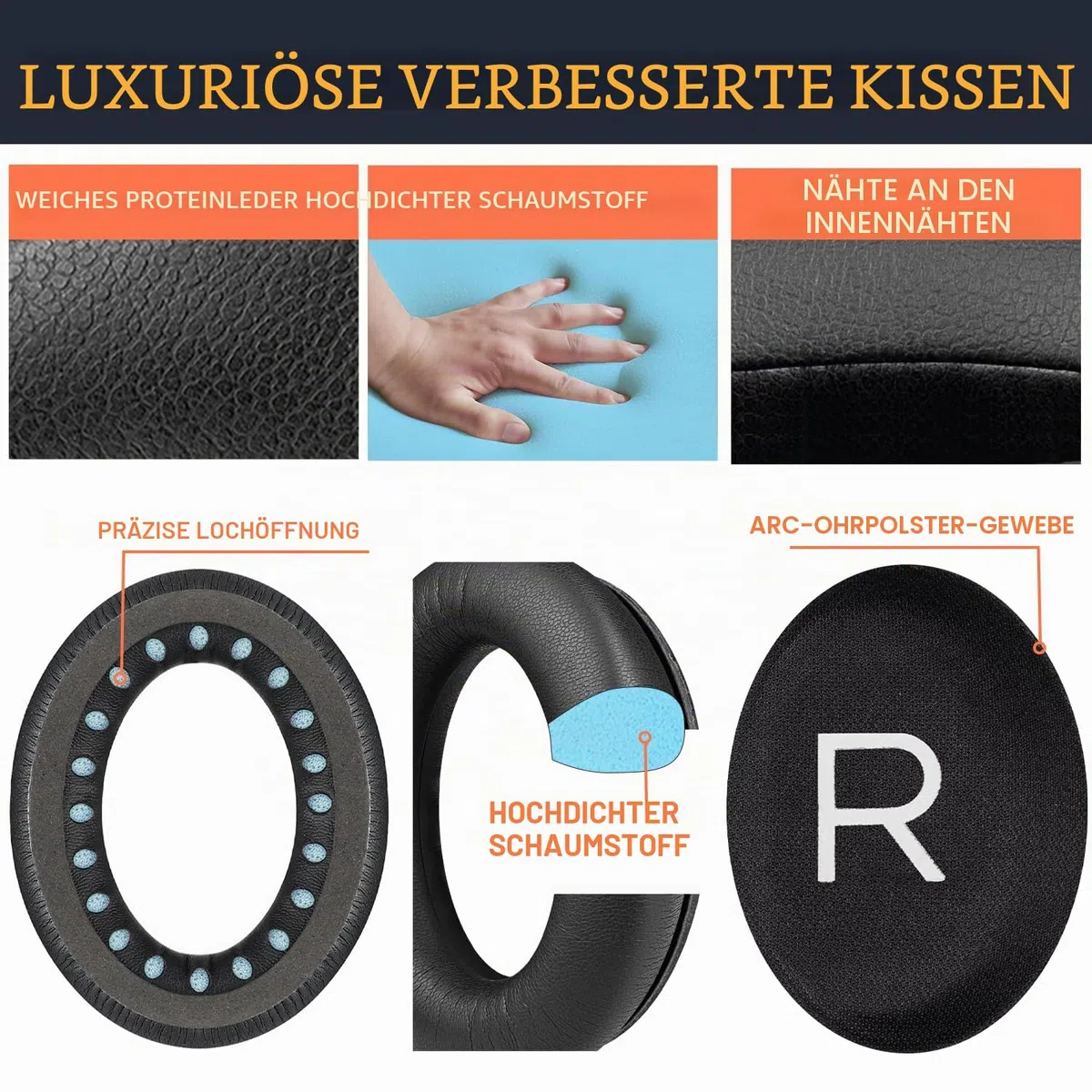 SOULWIT Ersatz Ohrpolster für Bose QuietComfort 45 (QC45)/QuietComfort SE (QC SE)/New Quiet Comfort Wireless Over-Ear Kopfhörern, Ersatzpolster mit weicherem Protein-Leder, Geräuschisolierendem Schaum