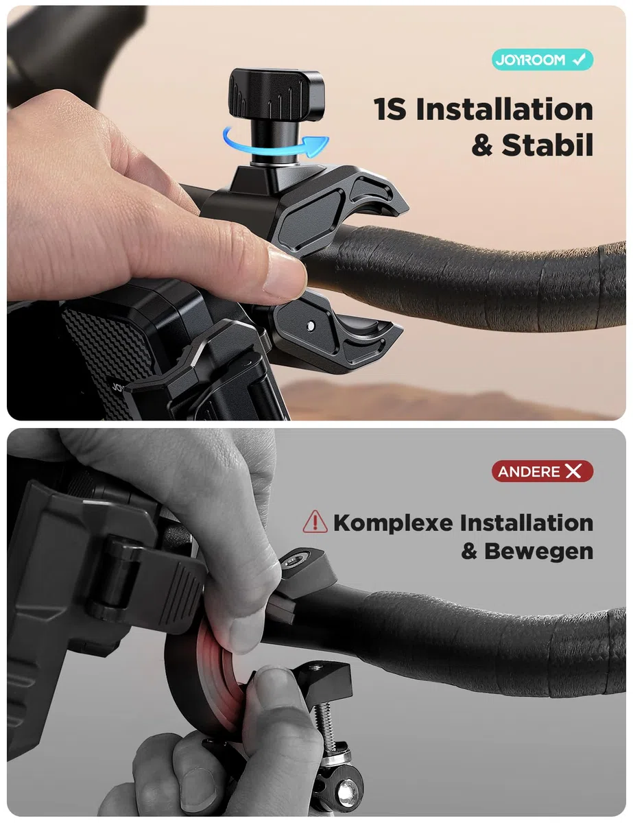 JOYROOM 2026 Handyhalterung Fahrrad 【10,000+ Schütteltest】 1S Schnellverschluss, Rutschfestes Silikon, Handyhalter Fahrrad Lenker Kompatibel für iPhone 17/16, Samsung S26/S25 (4,7-7 Zoll Smartphones)