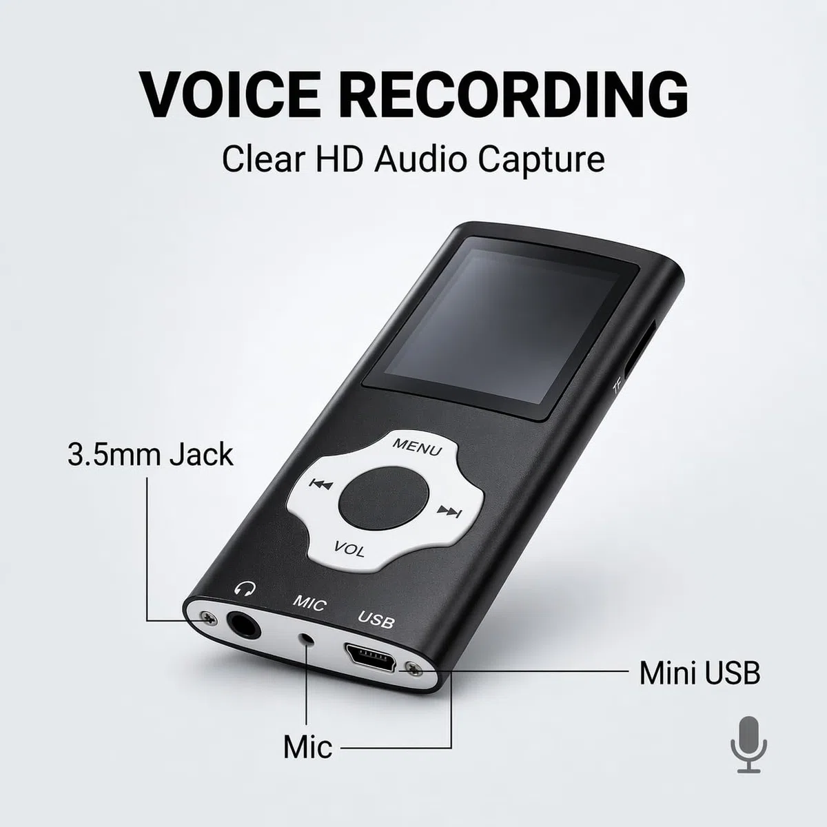 MP3 Player 32GB mit MicroSD Karte, Tragbarer MP4 Musik Player mit 1,8 Zoll Farbdisplay, HiFi Musikplayer mit FM Radio, E-Book, Sprachrekorder, Bis 18H Akku, Unterstützung 128GB TF Karte, Kopfhörer