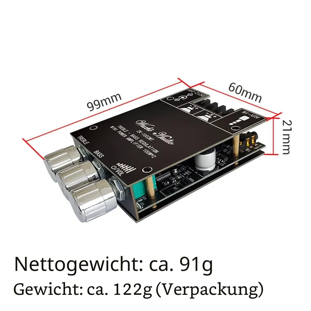 WANGCL ZK-1002MT 2 x 100 W Bluetooth 5.0 High-Power Stereo Subwoofer Amplifier Board, AUX Bass and Treble Amplifier