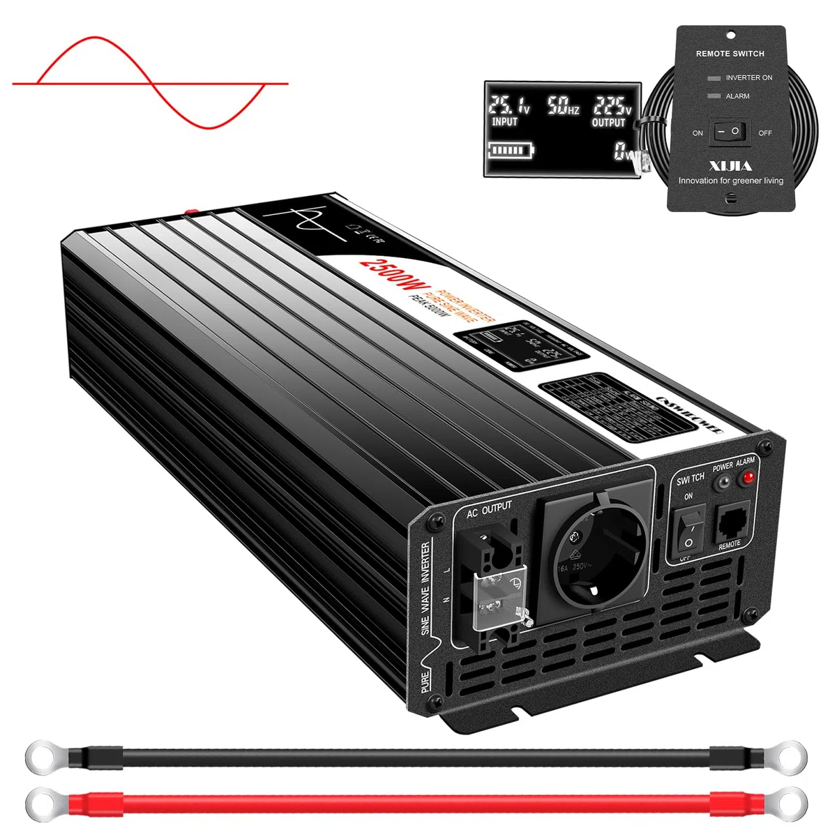 Xijia 3000W Wechselrichter 12V 230V Reiner Sinus Spannungswandler (6000W Spitzenleistung), LCD-Display & 4m Fernbedienung, Inverter für Wohnmobil, Boot, Camping, Solar Inselanlage - DC auf AC
