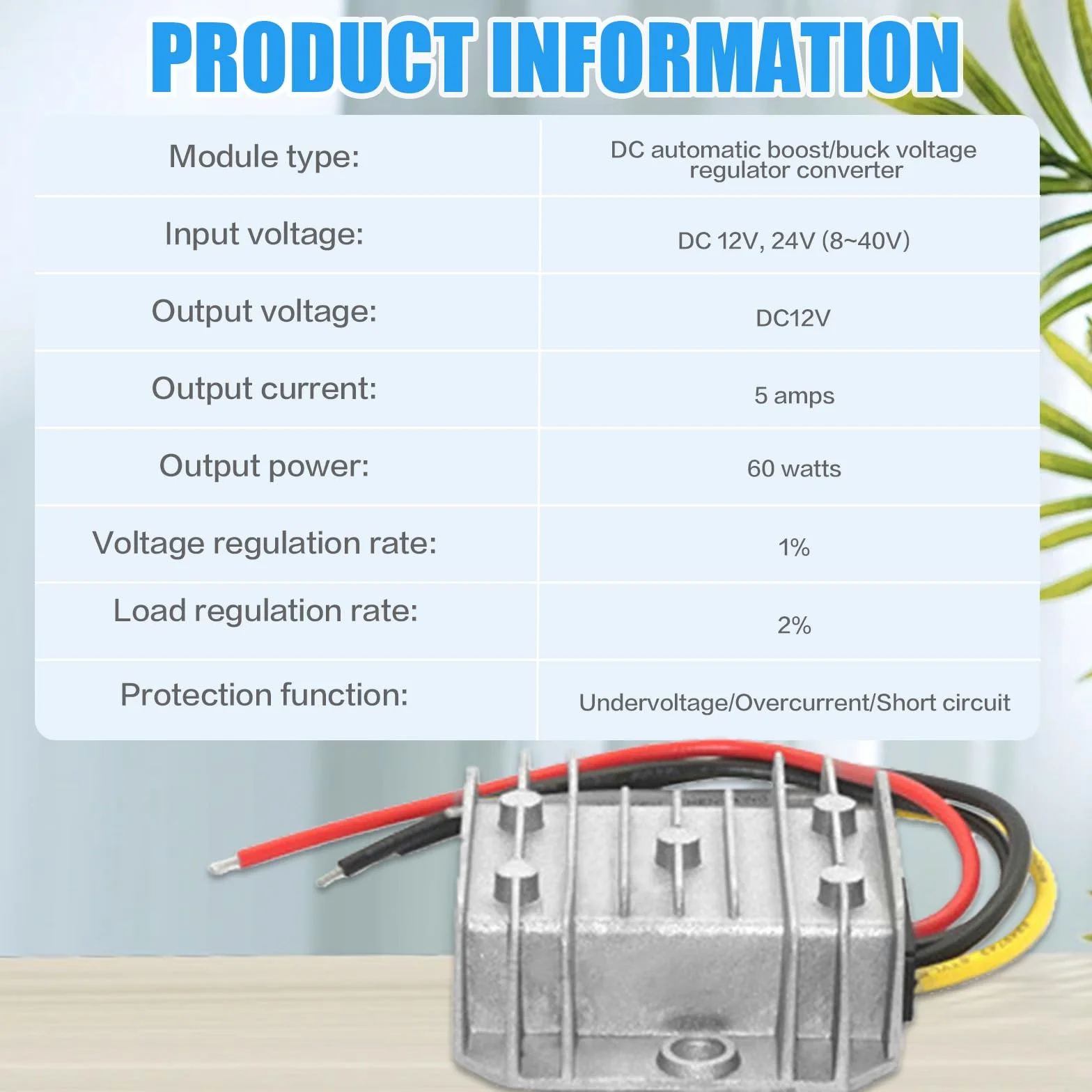 DC 8V-40V auf 12V 5A 60W Spannungswandler, Automatischer Step Up Down DC Spannungsregler-Konverter, IP68 wasserdichter 12V Spannungsstabilisator & Spannungsbegrenzer für Lüftermotor