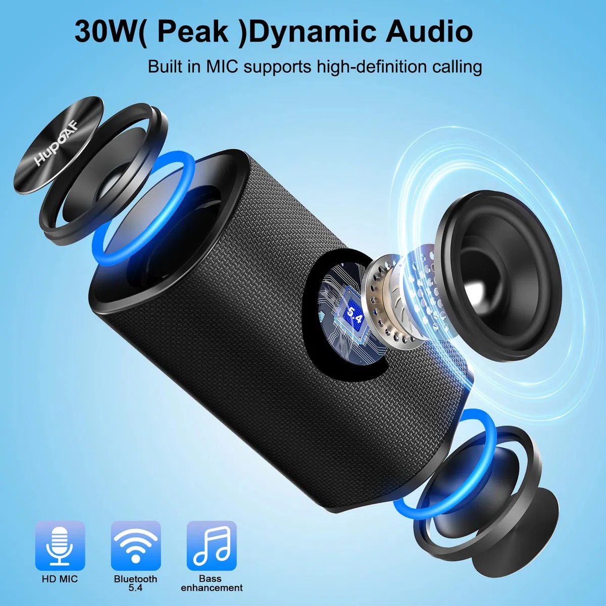 Bluetooth Lautsprecher mit Licht, Musikbox Bluetooth 5.4, 30W Max Dual Lautsprecher,30 Std Akku,Bass Boost Box mit IPX7 Wasserschut, Kabellose Stereo Pairing,Outdoor Lautsprecher für Reisen, Sport