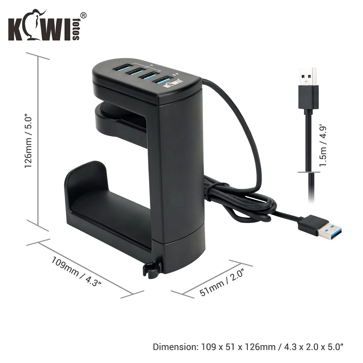 KIWIFOTOS 2-in-1-Kopfhörerständer unter dem Schreibtisch mit 4 Anschlüssen USB-Hub-Organizer, Headset-Halter, Kopfhörerhaken, Aufhänger für Schreibtisch, PC-Gaming-Zubehör - Schwarz