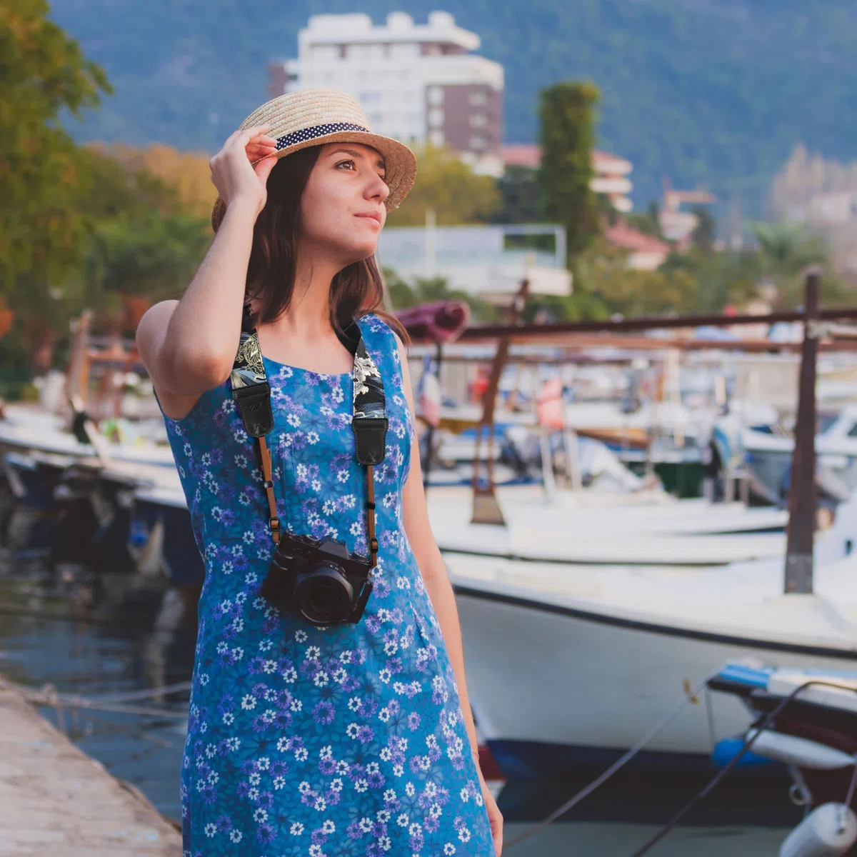 Padwa Lifestyle Blue Wave Kameragurt - 2“ Rindsleder Kopf Baumwolle Kameragurte für Fotografen, Vintage japanischen Kunstdruck verstellbaren Hals & Schultergurt für alle DSLR/SLR-Kameras