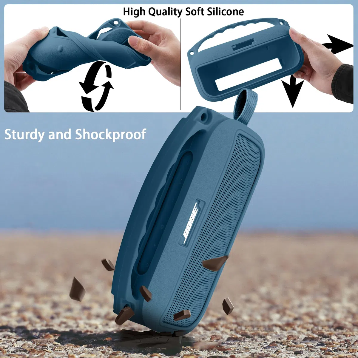co2CREA Silikonhülle Tragetasche Case für Bose SoundLink Flex 2 Lautsprecher (2nd Gen), tragbare ultraleichte Silikon Schutzhülle mit Karabiner und Schultergurt (Lautsprecher Nicht enthalten)