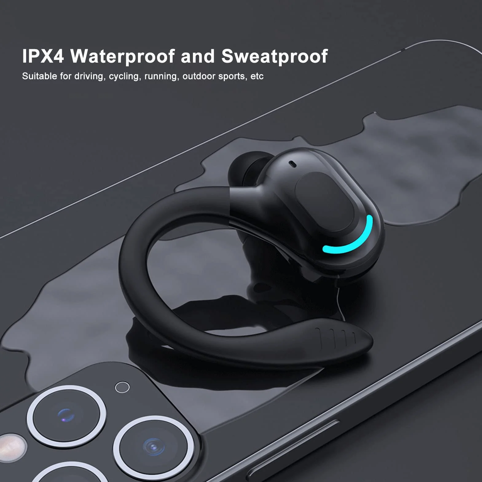 Monaurales Bluetooth-Headset, Freisprech-Ohrhörer mit Mikrofon mit Geräuschunterdrückung, IPX4 Wasserdicht, Kabelloser Stereo-Ohrhörer für das Autofahren Im Büro