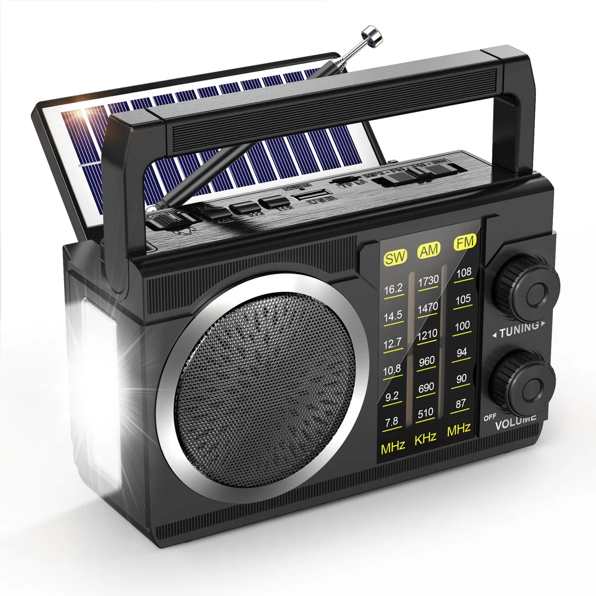 PRUNUS J-135 AM/FM/SW Solar Radio mit 1800mAh Akku oder AA batteriebetrieb, Nostalgie Radio mit Bluetooth 6.0/USB/TF-Karte Spielen. Kofferradio Transistorradio für Camping, Notfälle und Outdoor.