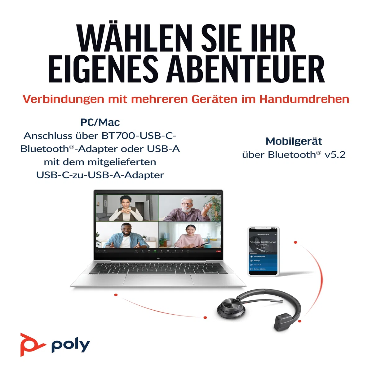 Schnurloses Headset Poly Voyager 4310 UC (Plantronics) – Ein-Ohr-Bluetooth-Headset mit Noise Cancelling-Mikrofon – Verbindung mit PC/Mac/Mobiltelefon per Bluetooth – Kompatibel mit Teams, Zoom & mehr