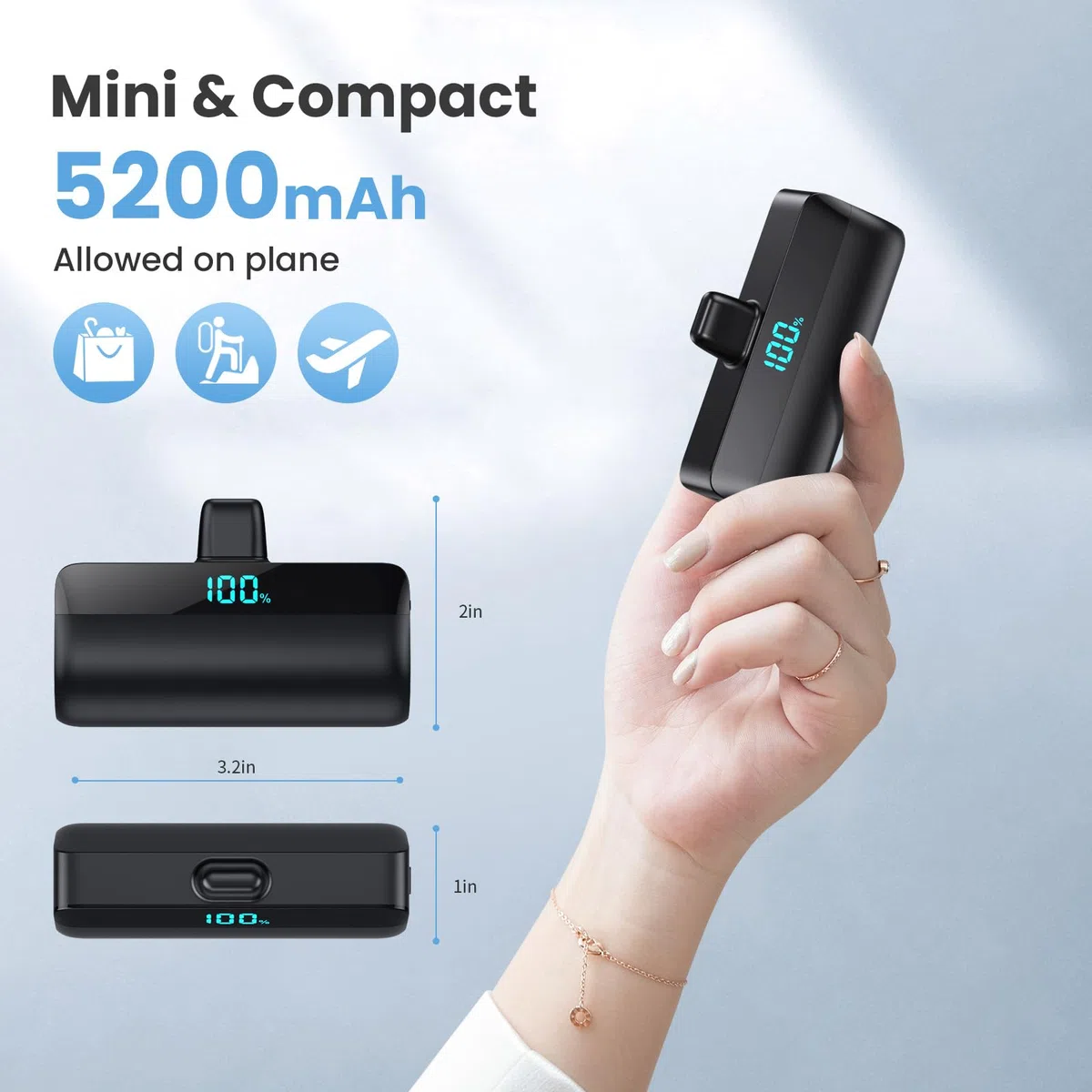 Feob Mini Power Bank 5200mAh für iPhone 17/16 Serie, PD 3A Schnellladung Powerbank USB C Externer Akku mit LCD-Display, Kompatibel mit iPhone 17/16/15 Plus Pro Max,Samsung S25/S24,Android Telefone usw