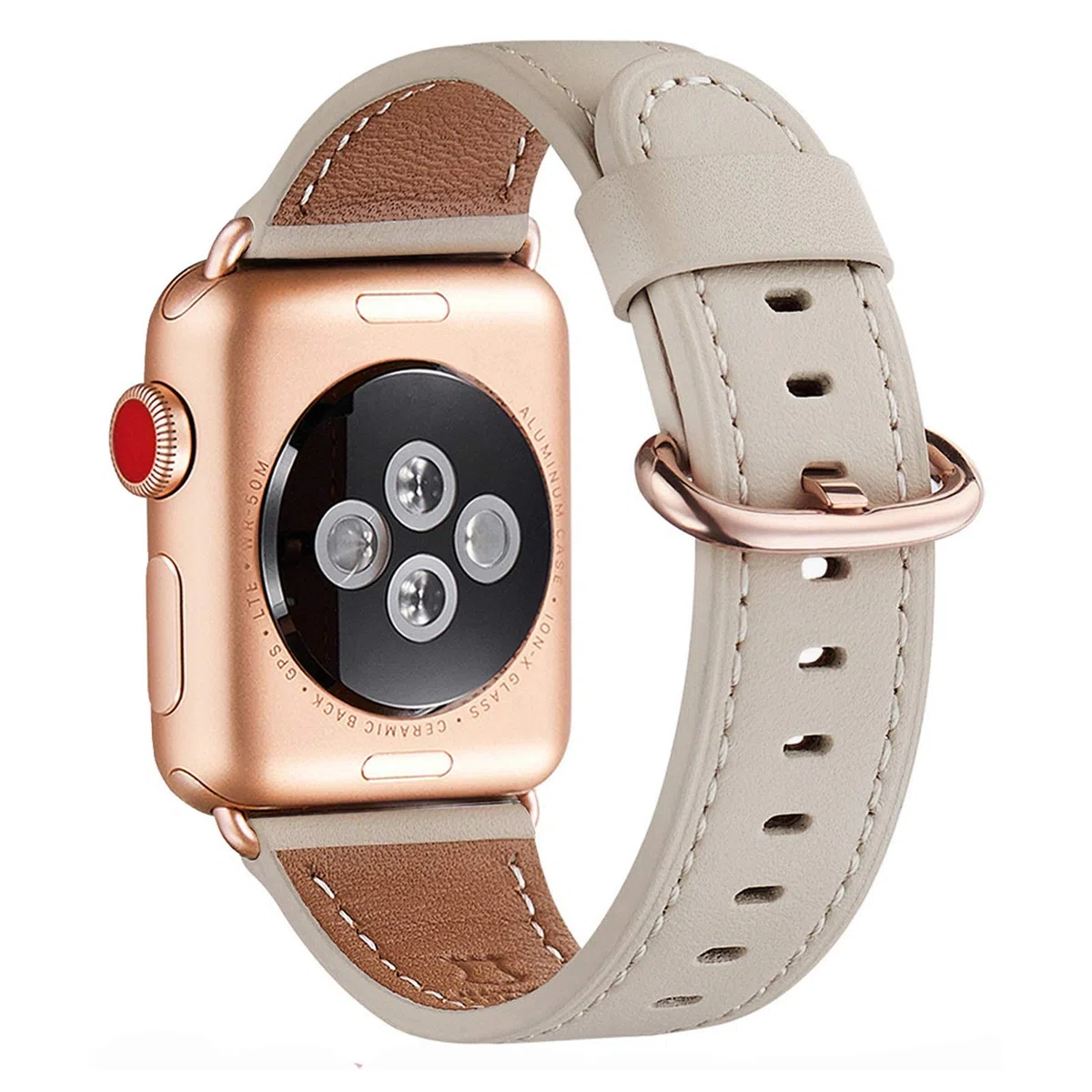 WFEAGL Kompatibel für Apple Watch Armband 40mm 41mm 38mm 42mm(Series 11 10),Lederband Ersatzband für Herren Damen Kompatibel für iWatch Series 11/10/9/8/7/6/5/4/3/2/1,SE/SE2, Elfenbein Weiße+Roségold)