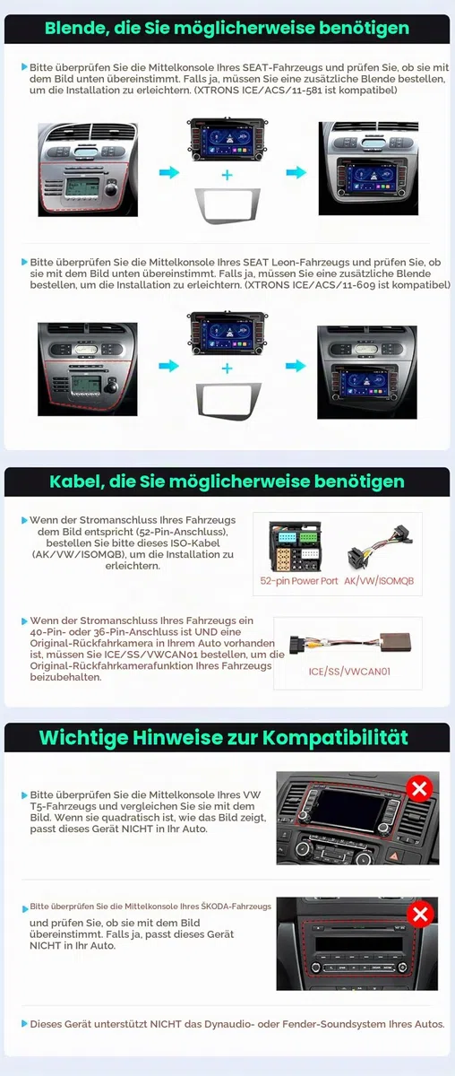 XTRONS 7 Zoll 4+64GB Android Autoradio für VW T5 Golf 5 6 Passat B7 Polo