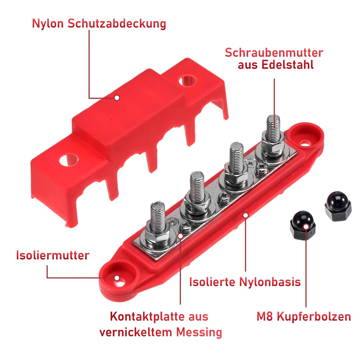 Sammelschiene 12v-48V DC Verteilerblock 250A Stromverteiler mit 4 x M8 Klemmenbolzen Stromverteilungsblock BusBar Box für Auto RV Boat Yacht 2PCS (M8)