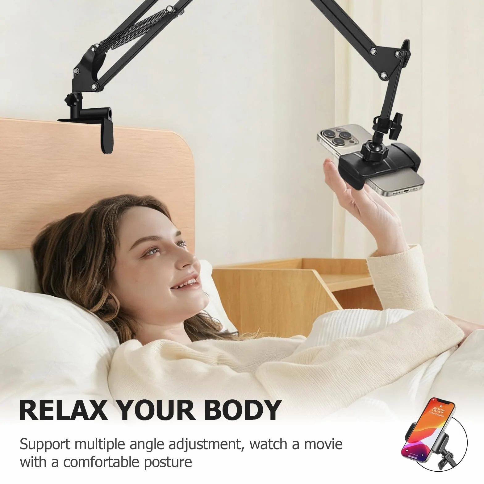 Handy Halterung Gelenkarm, Handyhalterung Bett mit Flexibler Verstellbarer Arm und Drahtklemme Stabilem Handy Gelenkarm Halterung für Bett Tisch, Kompatibel mit 4-7 Zoll Smartphone