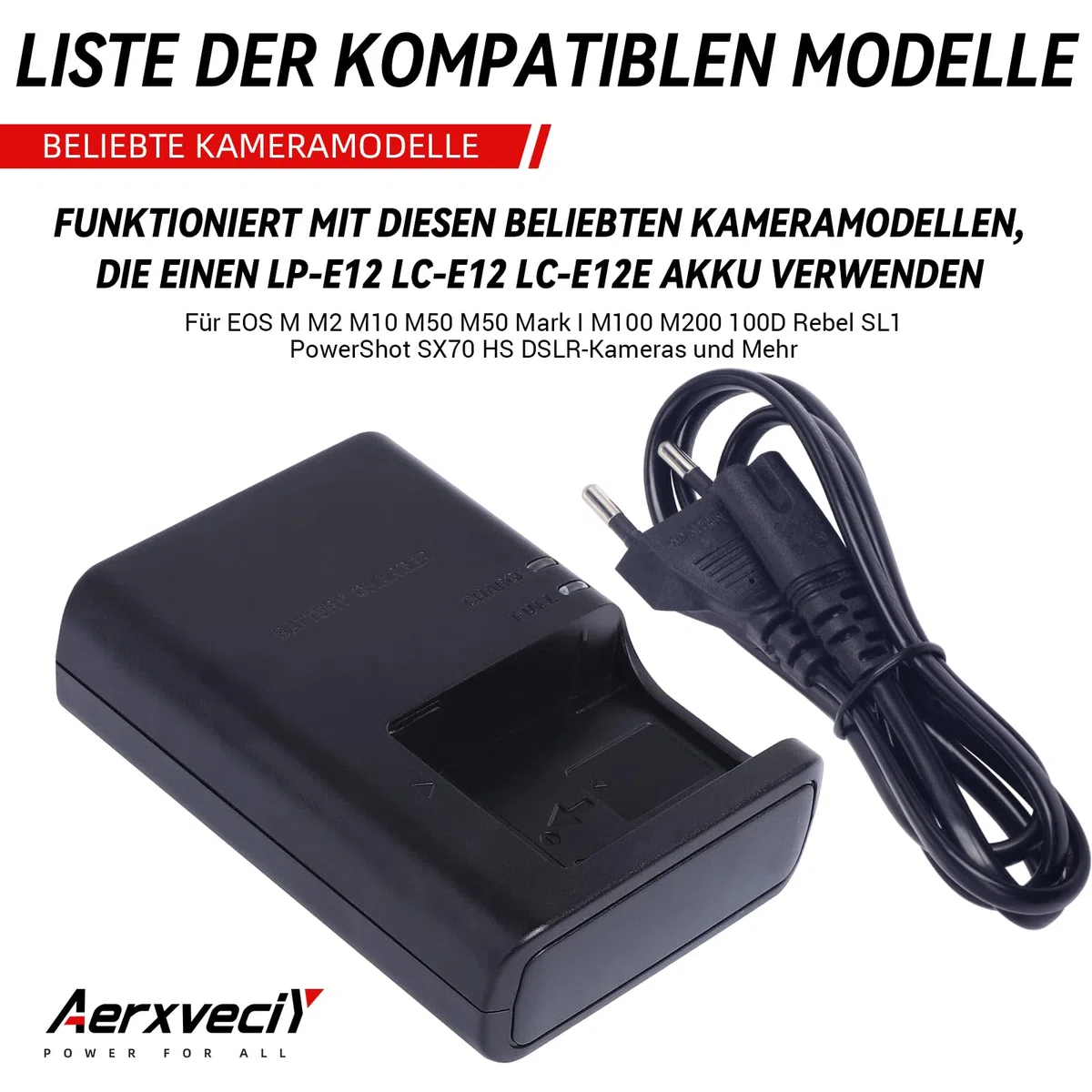 LC-E12 Akkuladegerät Kompatibel mit Canon LP-E12 LC-E12E Akkus für Canon EOS M M2 M10 M50 M50 Mark II M100 M200 100D Rebel SL1 PowerShot SX70 HS Kamera Power