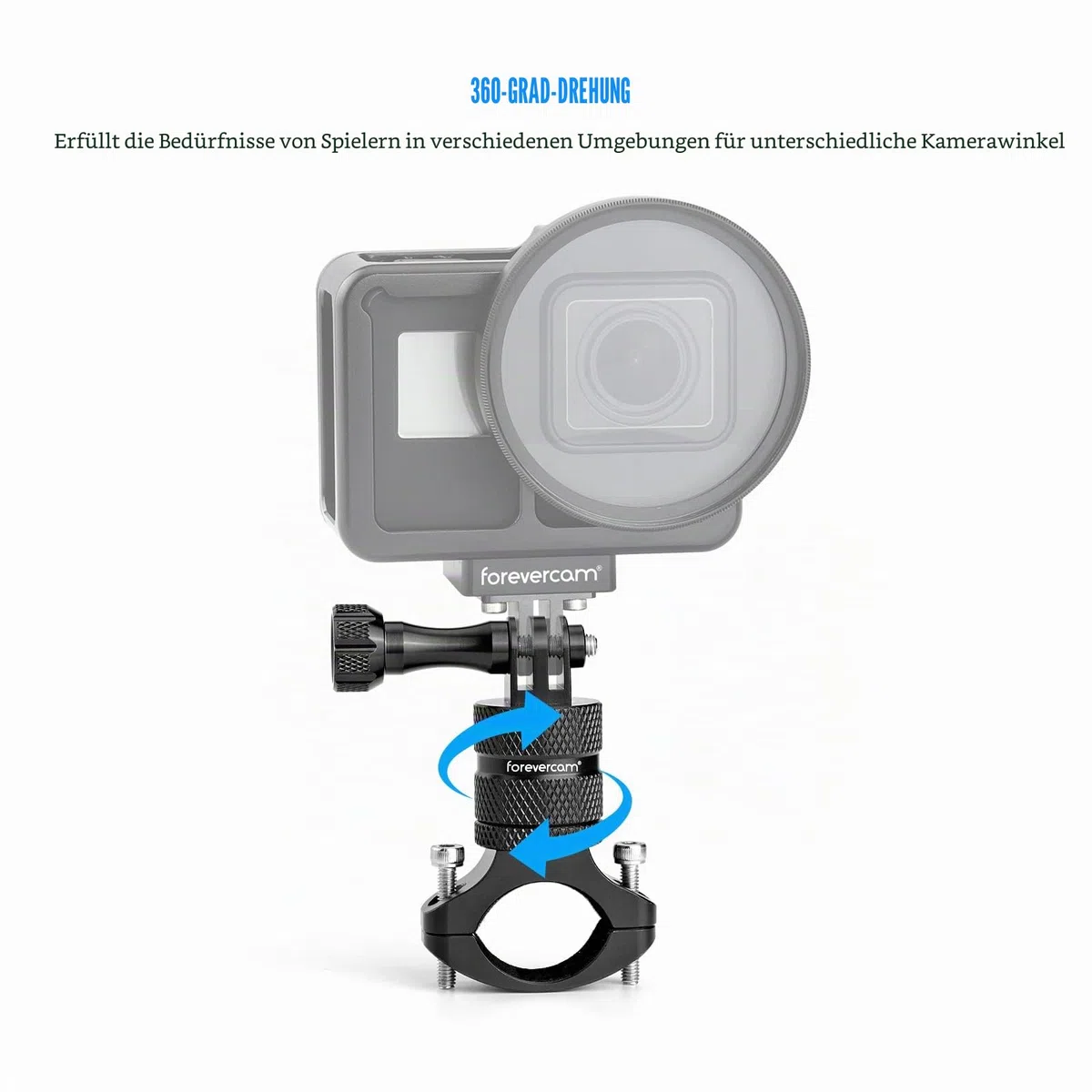 Forevercam Lenker Fahrradhalterung für Actionkamera Aluminiumlegierung 360Grad Rotation für GoPro Hero 13 12 11 10 9 8 7 Max AKASO Insta 360 DJI Apexcam Actioncam Rohr Stange Halter