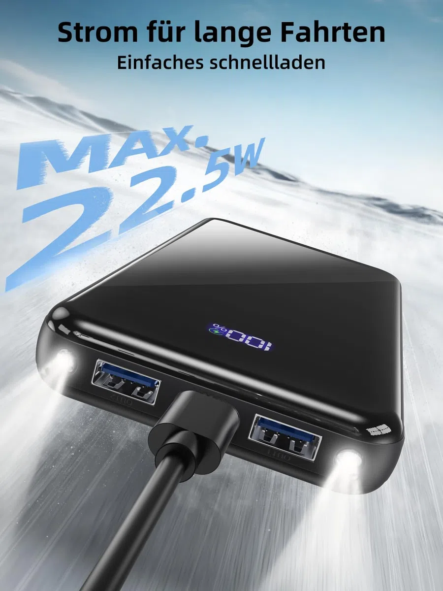 Powerbank 20000mAh, 22,5W USB-C Schnellladefunktion, Tragbarer externer Akku mit LED-Display & Taschenlampe, Universell kompatibel