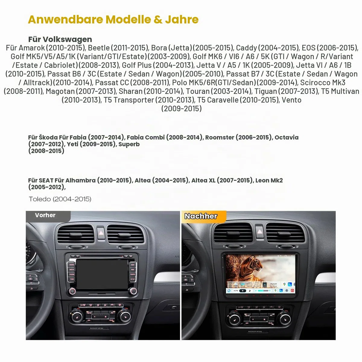 XTRONS Android 14 Autoradio Octa Core 8+128GB für VW T5 Golf MK5 A6 Polo