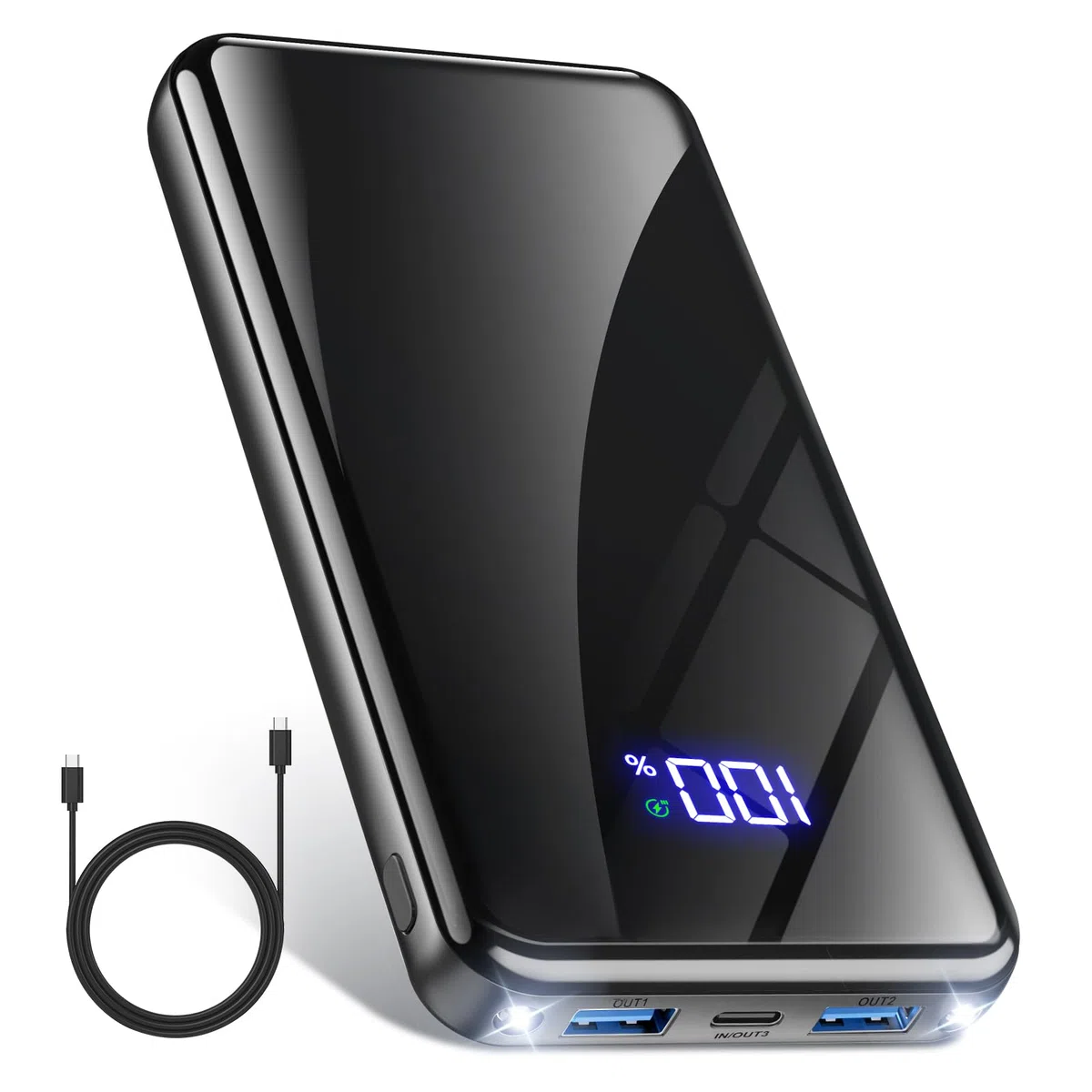 Powerbank 20000mAh, 22,5W USB-C Schnellladefunktion, Tragbarer externer Akku mit LED-Display & Taschenlampe, Universell kompatibel