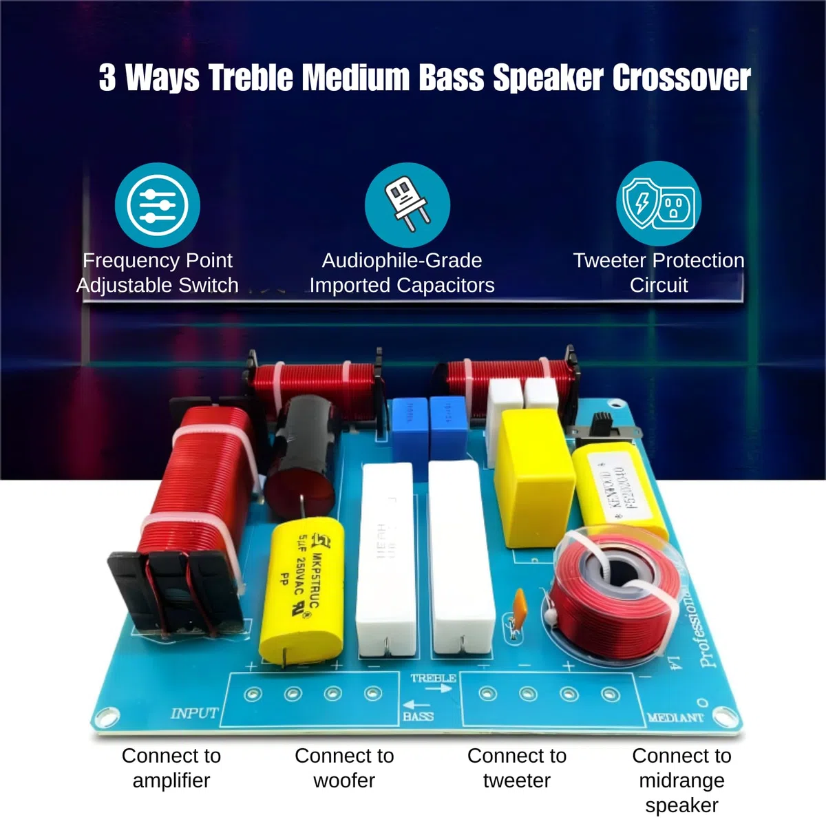 3-Wege Frequenzweiche Lautsprecher Frequenzteiler Crossover Filter Audio Frequenzteiler Divider 300W für DIY KTV Bühnenlautsprecher