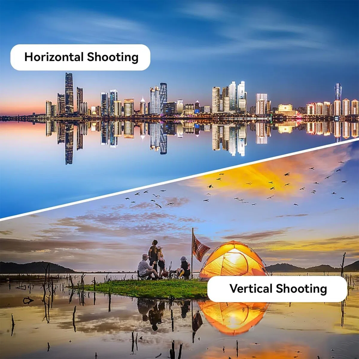 Selfie-Spiegel mit Spiegeleffekt-Objektiv und „Shoot The Sky Lake Water Portrait Reflection“ Smartphone-Kameraspiegel-Clip-Set für alle Smartphones