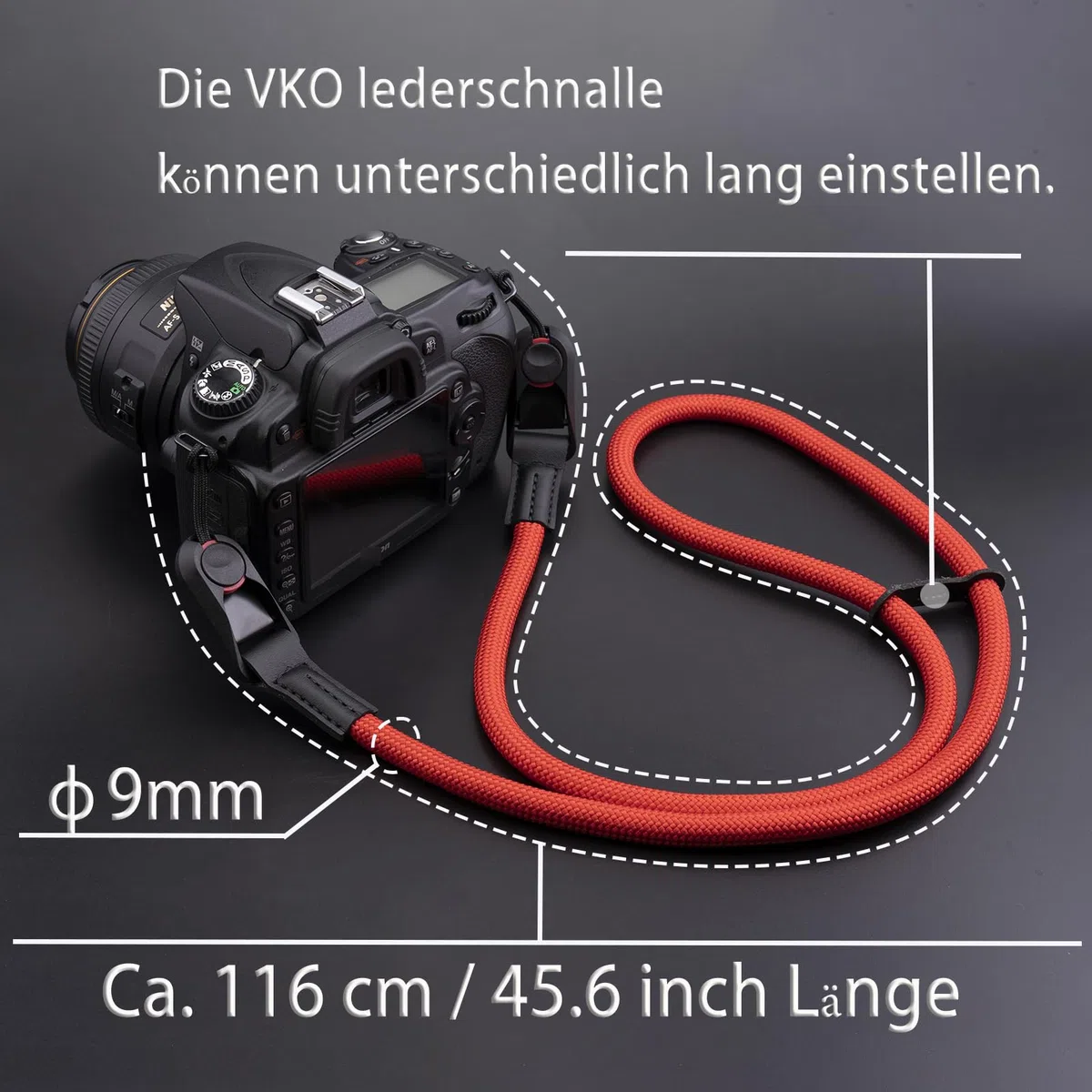 VKO Kameragurt Kamera Schultergurt mit Schnellverschluss-System Tragegurt für SLR DSLR digitale oder spiegellose Kamera (Schwarz
