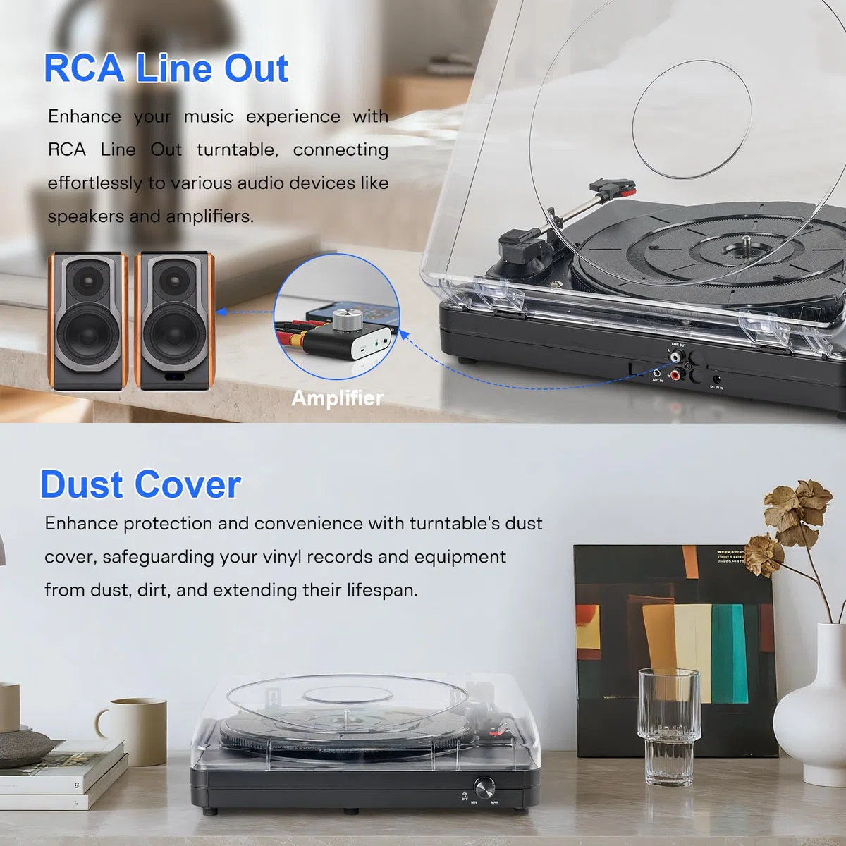 Vintage Plattenspieler 3-Gang-Bluetooth-Plattenspieler mit integrierten Stereo-Lautsprechern, Riemenantrieb, LP-Vinyl-Player mit Staubschutz für Heimdekoration, Schwarz