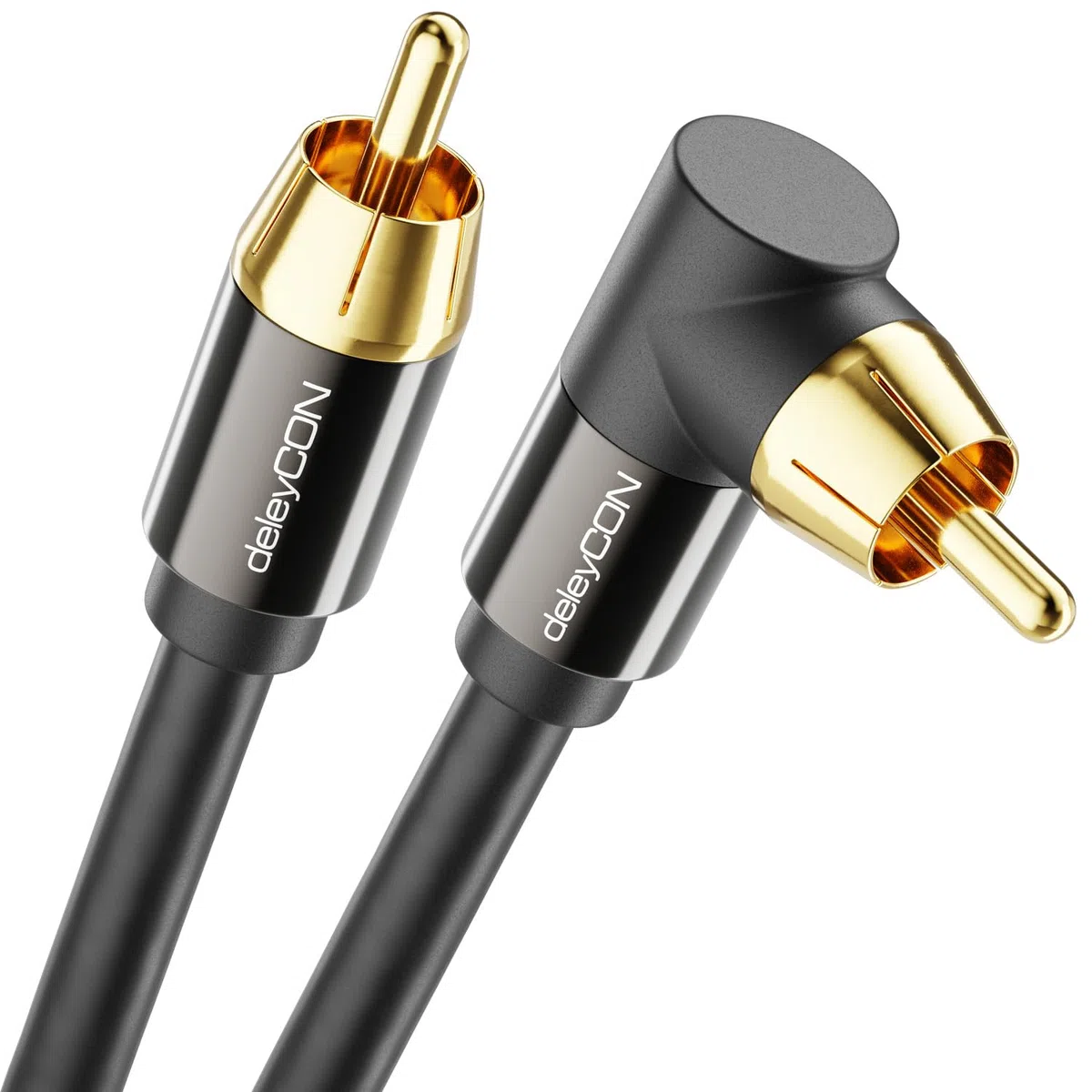 deleyCON 7,5m Subwoofer Kabel - Winkelstecker - Cinch RCA Koaxialkabel - für Subwoofer, AV-Receiver, HiFi-Verstärker, HiFi-Anlagen, Soundbars, Aktive Lautsprecher - Nylon Schwarz