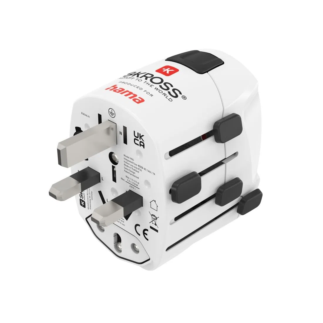 Hama Reiseadapter weltweit (Reiseadapter universal für mehr als 150 Länder, Typ G/Typ B/Typ I/Typ J/Typ L/Typ N, für Geräte mit Steckertyp C, E und F, Schutzkontakt, austauschbare Sicherung) weiß