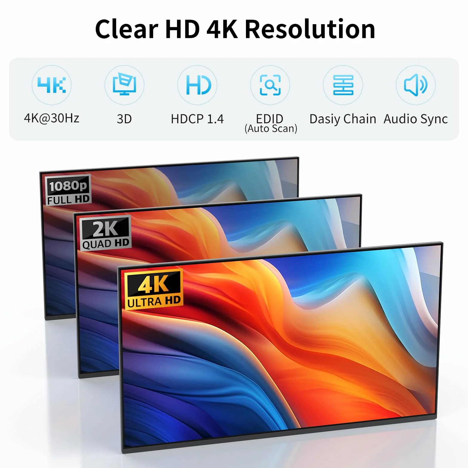 4K HDMI Splitter 1 in 4 Out, Yinker 4 Port HDMI Verteiler 4 Bildschirme 4K30Hz Splitter 4 Port für Xbox360 PS4 PS3 Roku